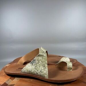 CYDWOQ Hand Made USA Women 42 11 Green Snakeskin Leather Toe Loop Flat Sandals